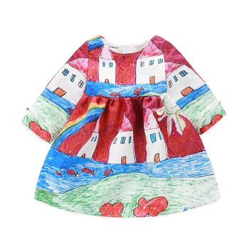

Bongawan Kid Dresses For Girls Cartoon Printing Autumn&Winter Children Clothing 4-12 Years Half Slevee Birthday Party