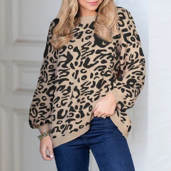 

Women Casual Leopard Autumn Winter Sweater Long Sleeve Knitted Female Sweaters Pullover