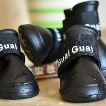 

UDTEE 4PCS Cute/Fashionable Small Black Color Protective Waterprrof Rubber Dog Boots/Rain Shoes