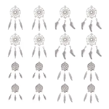 

2 Sizes 40pcs Tibetan Style Dreamcatcher Charms 80pcs 4 Sizes Feather Wings Charms