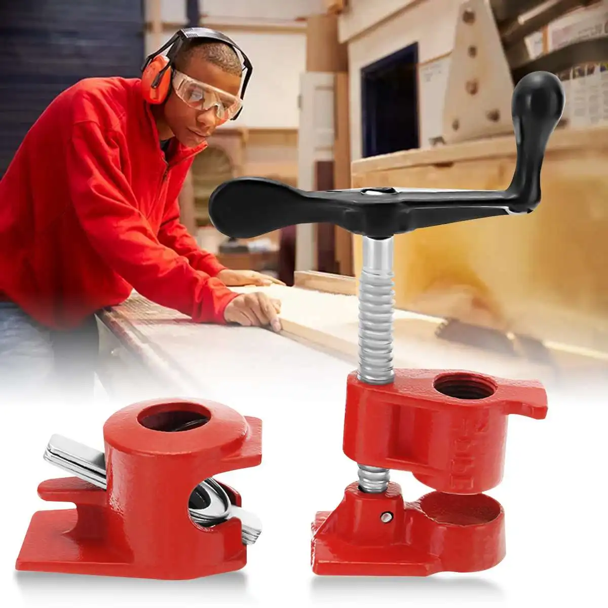 

1/2 Cast Iron Heavy Pipe Clamp Water Pipe Connector Wood Bonded Pipe Clamp Set with 1/2" Pipe Woodworking Tools
