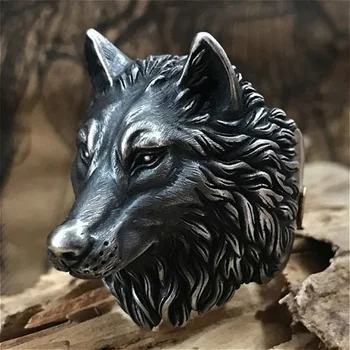 

Personality Wolf Head Rings for Motorcycle Party Domineering Cool Punk Animal Silver Color Rings for Men Jewelry Accessories
