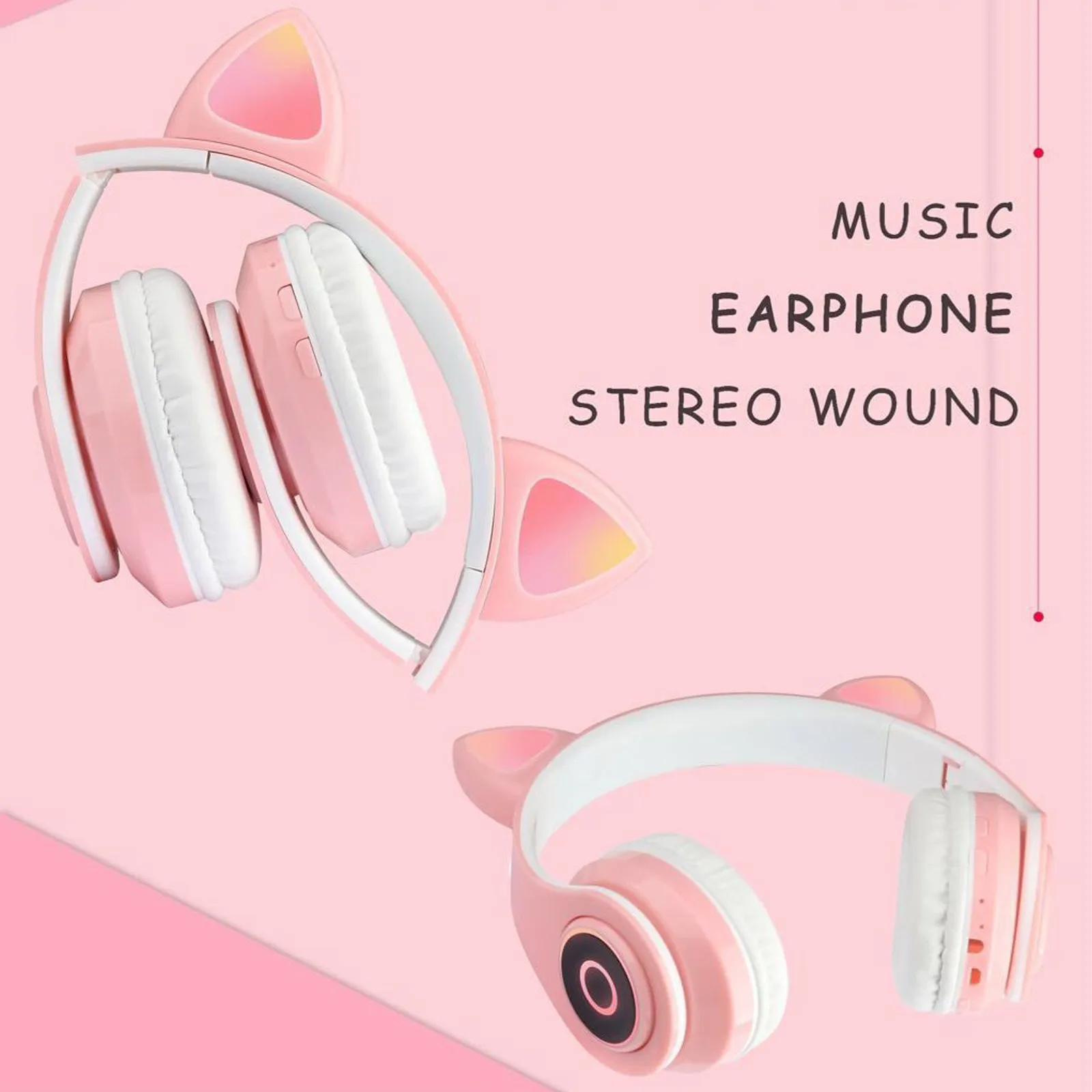 Headphones bluetooth hifi noiseWireless Cat Rabbit Ear Headset LED w Mic Headphone For Kids Girls for pc gamer computador
