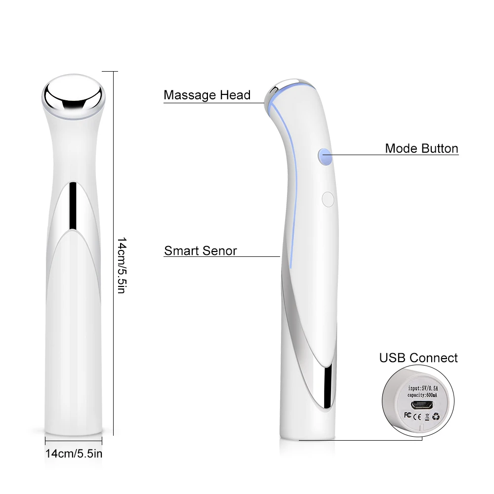 Electric Eye Massage Facial Micro Vibration Heating Eye Magic Stick Pen Wrinkle Removal Dark Circle Puffiness Removal Eye Care
