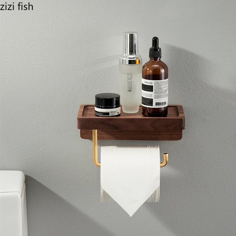 Toilet Roll Holder Brass Wood Napkin Holder Tissue Box Toilet Paper Holders Home Wall-mounted Storage Rack Paper Towel