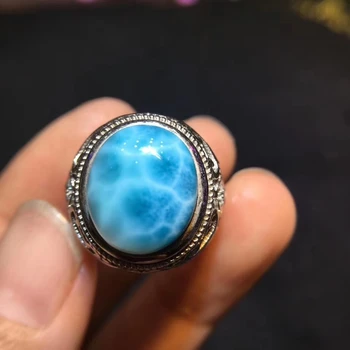 

Certificate Natural Larimar Sterling Silver Adjustable Size Woman Ring 15x12mm Party Love Gift 14x11mm Luxury Crystal Ring AAAAA