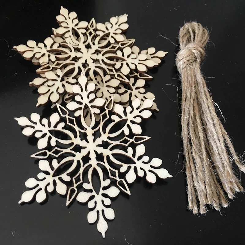 

60pcs Set 8cm Wooden Pendant Home Decor Window Door Wall Christmas Tree Snowflakes Ornaments Hanging Arts Craft Display