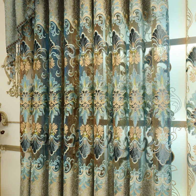 

New-style European-style Luxury Water-soluble Embroidery Shading Curtains for Living Dining Room Bedroom.
