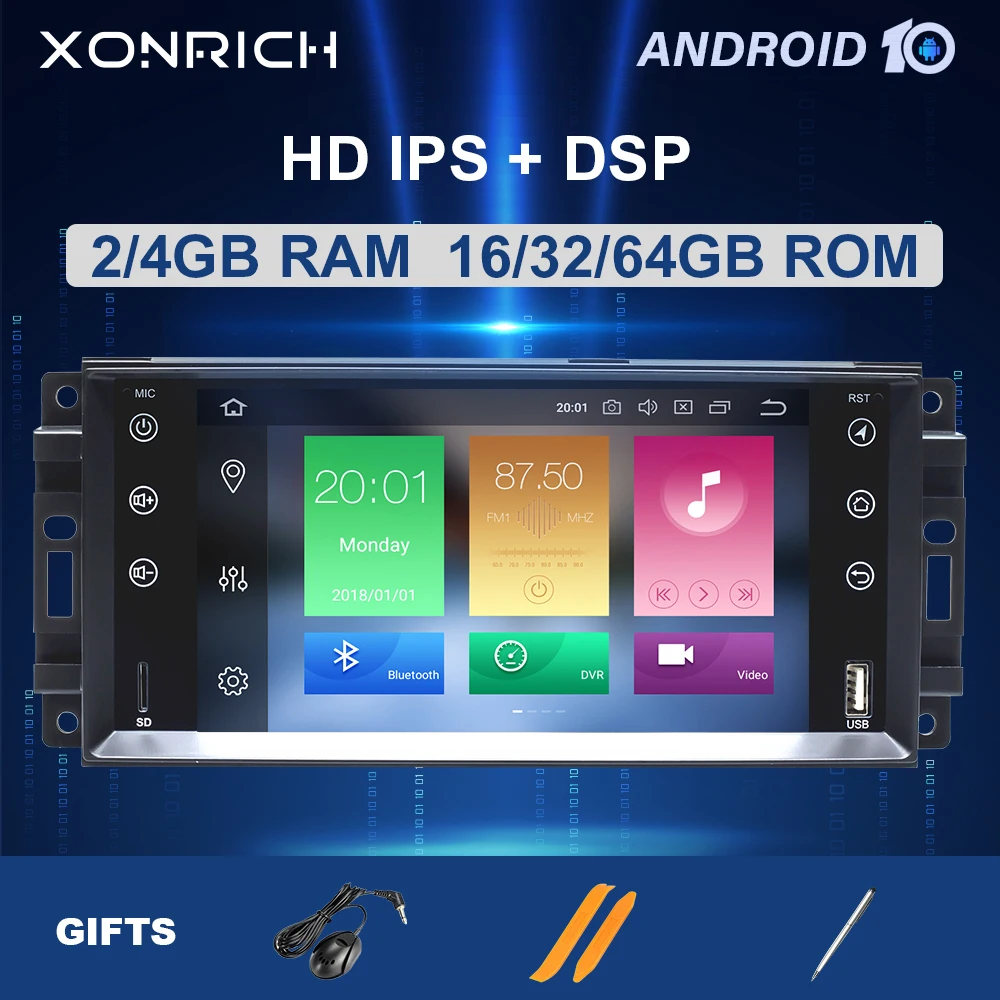 1 Din Android 10Car DVD Player For Jeep Grand Cherokee Chrysler 300C Compass Patriot Dodge SebringGPS Navigation Radio Stereo4GB |