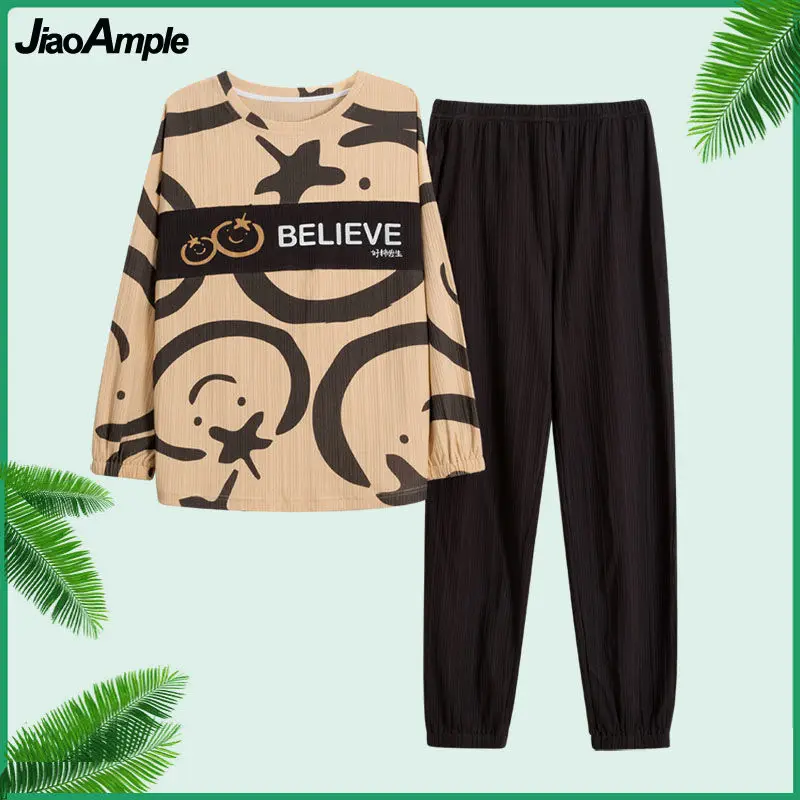 Pajamas Women Spring Autumn Cotton Long-sleeved Trousers Pijamas Two-piece Korean Cute Sleepwear Cartoon Homewear Nightie Set