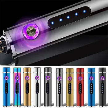 

Mini Double Arc Screen Display Fingerprint Electric Lighters Windproof USB Recharge Lighter Small Metal Plasma LED Lighters New