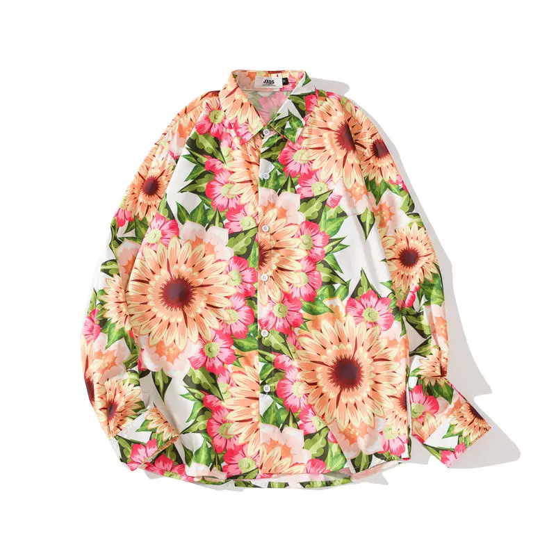 

Hipster Autumn Mens Floral Shirt Long Sleeve Casual Cotton Chemise Homme Luxury 3d Flowers Print Unisex Button Down Dress Shirts