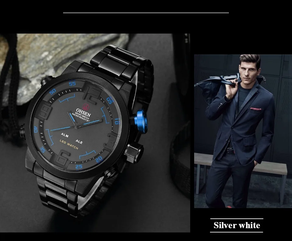 New OHSEN Digital Quartz Men Watches Male Gift Big Dial 30M Waterproof Fashion Military LED Wristwatch Clocks relogio masculino