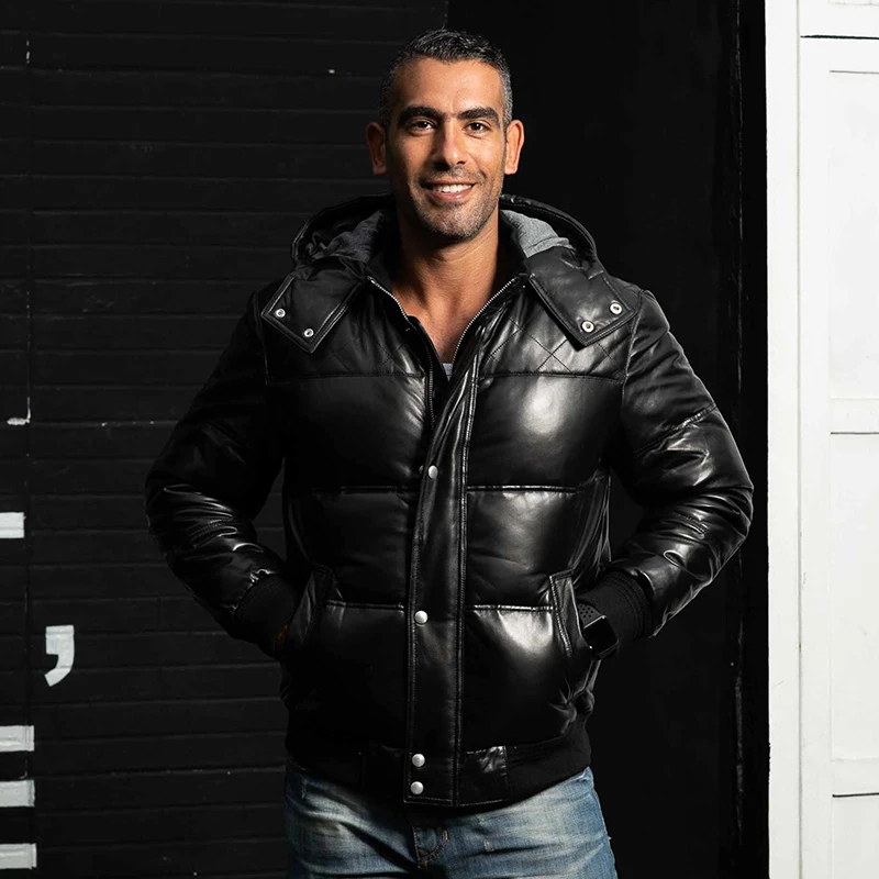 Mens leather down jacket Clearance