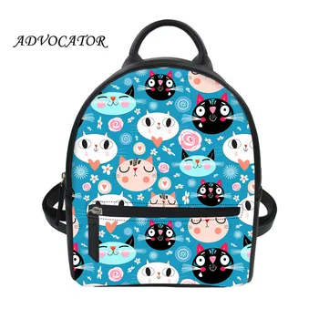 

Small Backpack Women PU Leather Shoulder Bag Cartoon Cat Multi-Function Mini Backpacks Female School Bagpack Bag Sac A Dos Femme