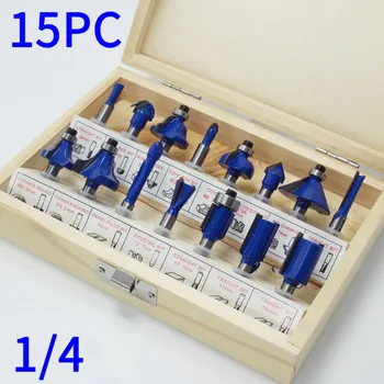 

15pcs/set Woodworking Milling Cutters 1/4''/6.35mmShank Carbide Router Bit For Wood Cutter Engraving Cutting Tools