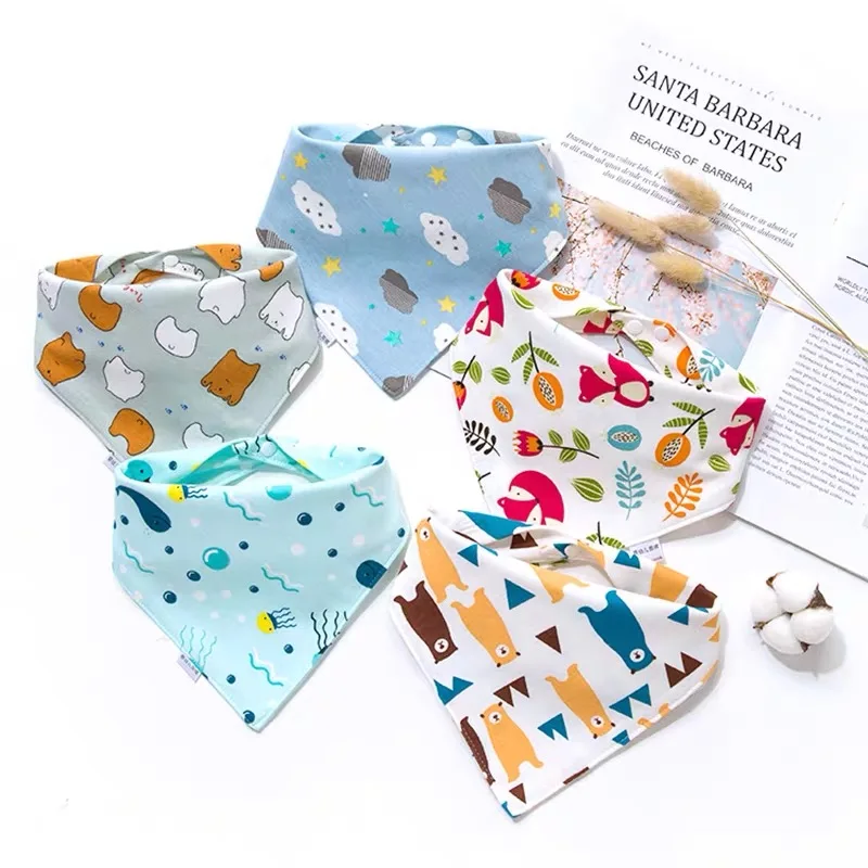 5pcs Baby Bibs Triangle Cotton Child Newborn Rotating Double Pattern Striped Star Girls Feeding Burp Cloths | Детская одежда и