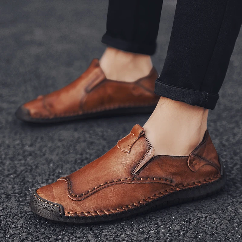 

Genuine Leather Men Shoes High Quality Male Loafers Comfortable Soft Casual Shoe Men Slip on Loafers Male Plus Size HC-585