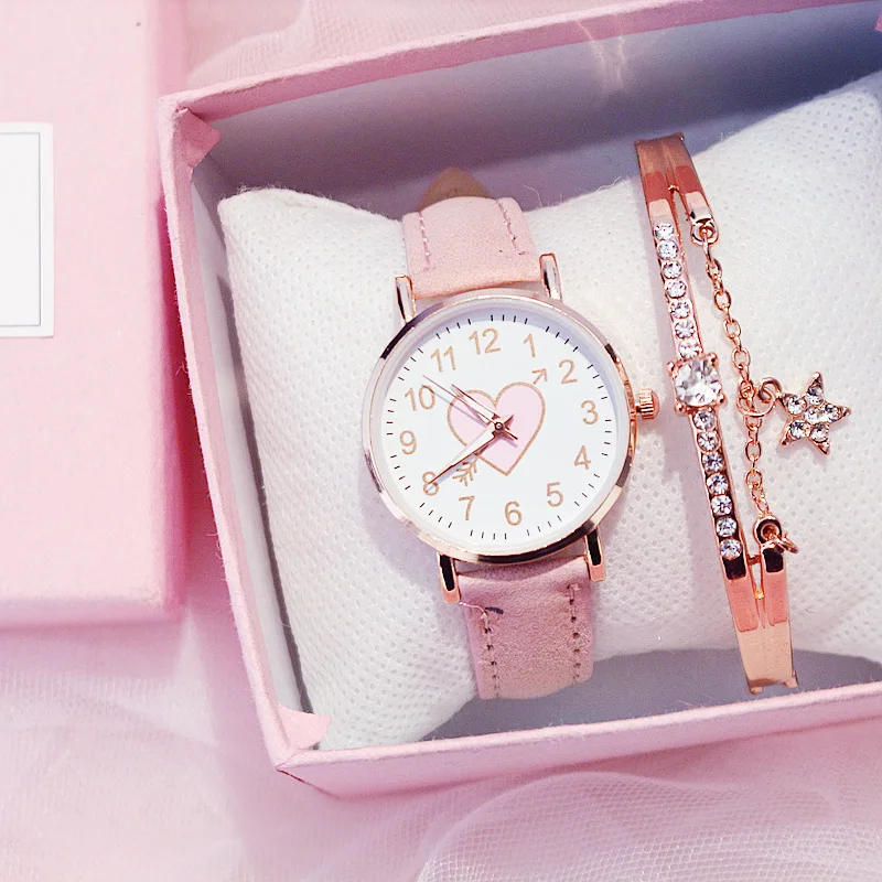 Sakura Pink Children's Female Watch Female Student Fashion Watch Simple Girl Girlfriends Cute One Arrow Wear Heart-shaped Watch afbeelding