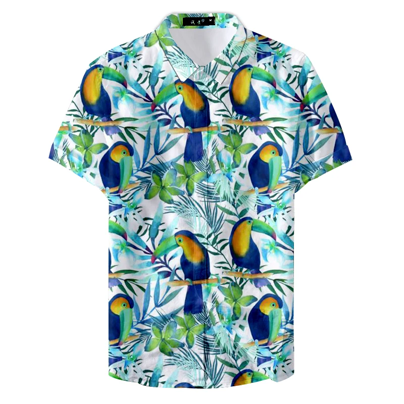 

2019 Summer Fashion Print Colorful Parrot Cartoon Custom Casual Shirt