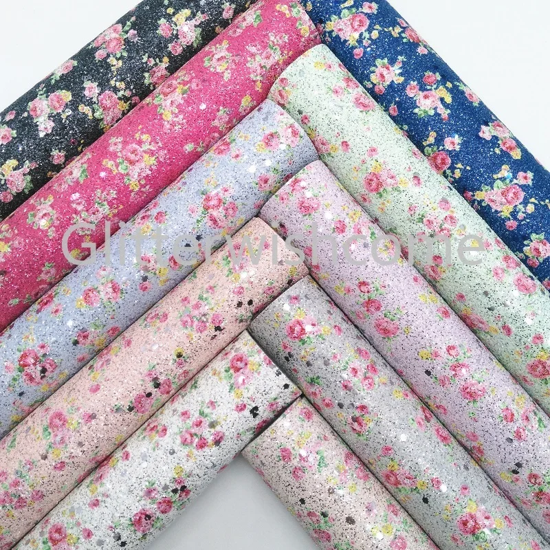 

Glitterwishcome 30X134CM Mini Roll Vinyl For Bows Printed Flowers Glitter Leather Fabirc Faux Leather for Bows, GM317