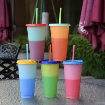 

710ml Reusable Color Changing Cold Cups Summer Tumbler Discoloration Changing Colour Cup Home Outdoor Plastic Cup Water Bottles