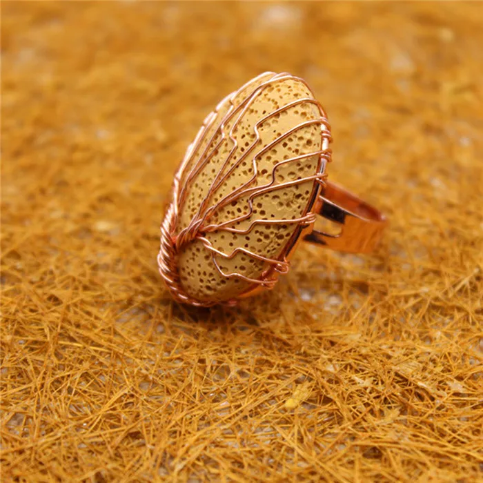 Yellow 6pcs Wholesale 12pcs Natural Stone Multicolour Lava Rings Brass Wire Handmade Wrap Knot Kabbalah Treat Rings for Women Jewelry Free - Цвет основного камня: Yellow 6pcs