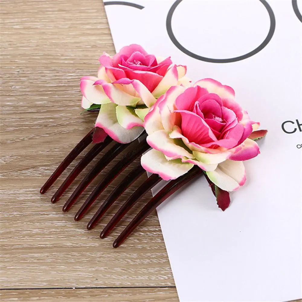 Rose red 1 шт. розовые цветы украшения для волос расчески для невесты модные свадебные украшения ручной работы женское головное украшение для выпускного очаровательные аксессуары для волос Новое поступление - Цвет: Rose red