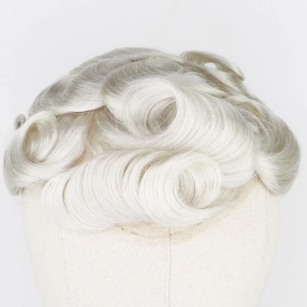 US $202.24 BYMC White Mens Toupee Full PU Toupee Soft Breathable Replacement Systems Handmade Hairpiece Natural Remy European Human Hair