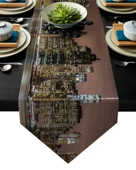

City Night View City Skyline Table Runner Table Flag Home Party Decorative Tablecloth Table Runners for Wedding