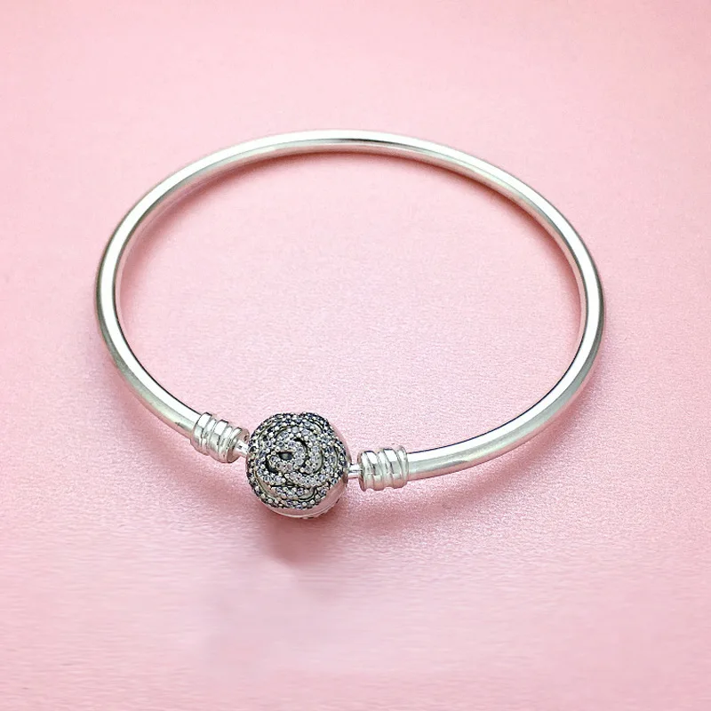 

Free Shipping Real 925 Sterling Silver Rose Button Head Beauty And Beast Bracelet Fit European Charm Bracelets Women Jewelry