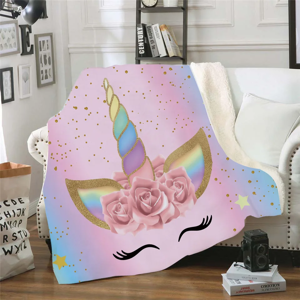 ONGLYP Cute Unicorn Throw Blanket Sherpa Fleece Cozy Bedroom Decor Blankets Plush Thicked for Sofa Couch Bed | Дом и сад