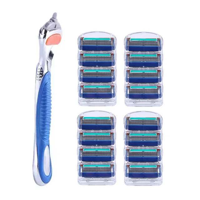 1 soporte+ N cuchillas de maquinilla de afeitar para hombre cuchillas de afeitar de 5 capas compatibles con la maquinilla de af - Цвет: 16blades 1 handle