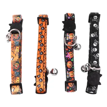 

4Pcs Printing Patterns Halloween Theme Pet Collars Skull Adjustable Fashion Pumpkin Dog Collars Cat Collars Accessories