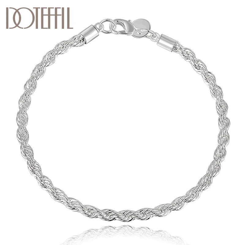

DOTEFFIL 925 Sterling Silver 4mm Water Wave Bracelet For Women Wedding Engagement Party Fashion Jewelry