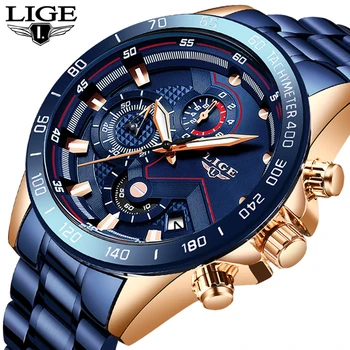 

LIGE 2019 New Watches Men Waterproof Stainless Steel Band Quartz Wristwatch Military Chronograph Clock Male Fashion Sports Watch