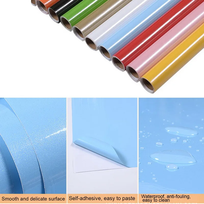 1M/Roll Self Adhesive Contact Paper Cabinet Glossy Waterproof PVC Cabinet Wallpaper For Door Furniture Stickers Bathroom Kitchen