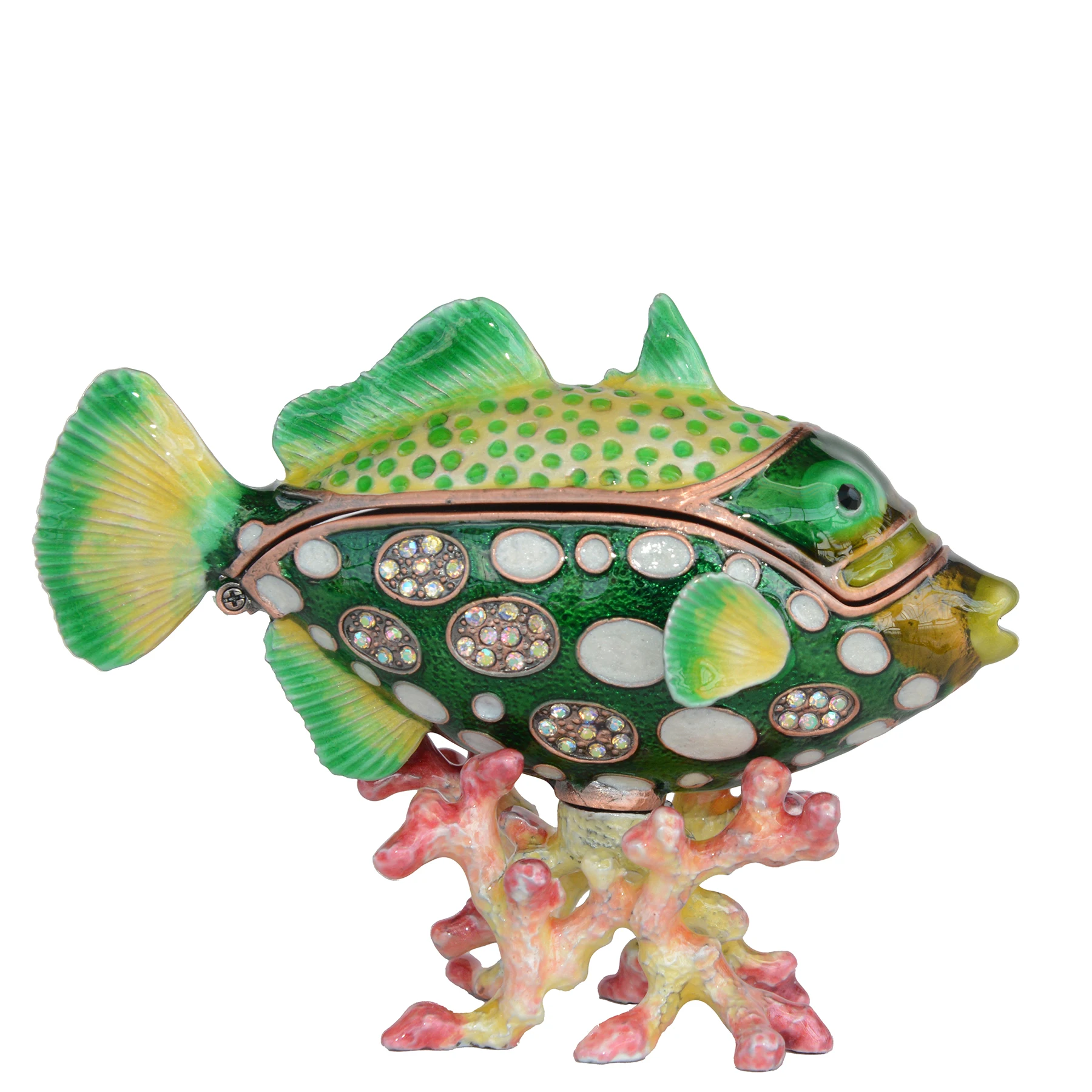 Tropical Fish with Coral Hinged Mini Storage Boxes Rhinestones Collectible Gifts