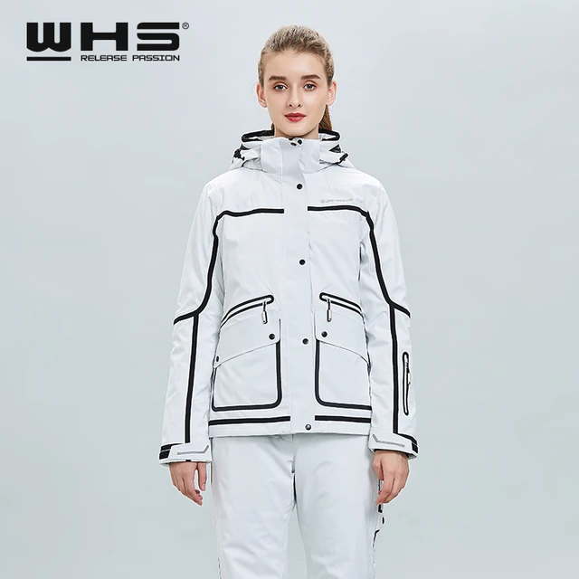 Windproof and waterproof outdoor single board double board ski suit women's white fashion warm top coat, jacket