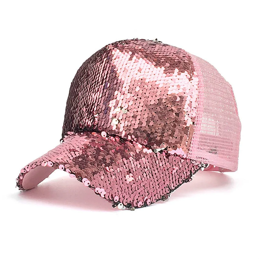 

2020 New Fashion Summer Sequin Mesh Baseball Cap Women Glitter Snapback Hat Adjustable Bling Shining Hip Hop Caps for Party H036