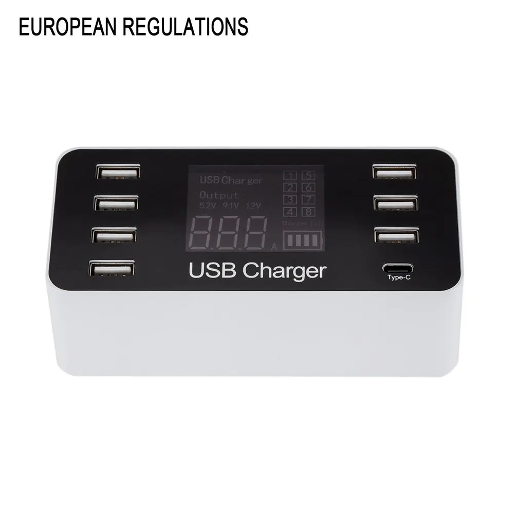 

8 Port USB Type C Charger Smart LED Display USB Fast Charging Adapter 40W smart Travel Charger AU EU US UK Plug