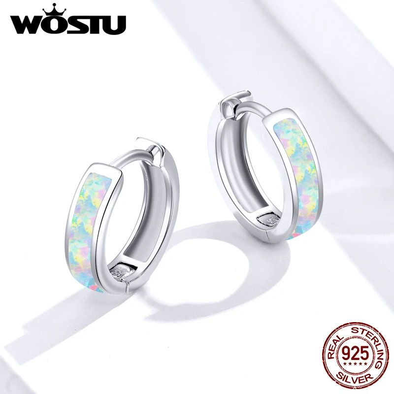 Женские серьги с опалом WOSTU круглые серьги-кольца из 100% стерлингового серебра 925