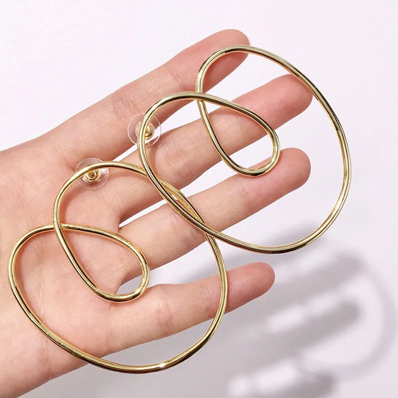 Женские преувеличенные серьги, осень и зима, новые модные роскошные ювелирные изделия из нержавеющей стали, Геометрическая линия, серьги из розового золота