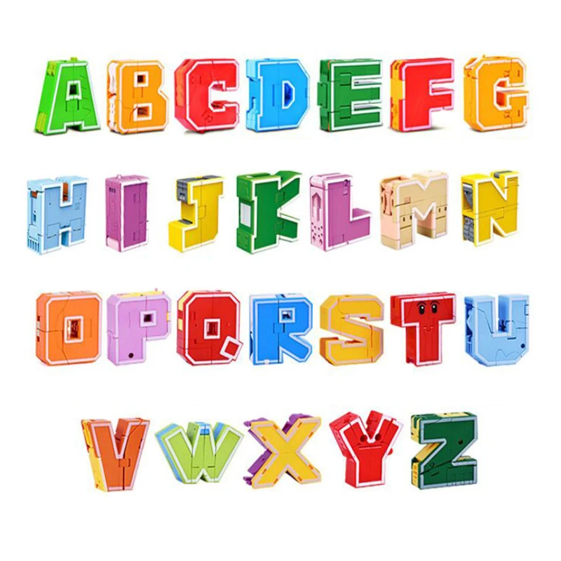 Nuevo juguetes de aprendizaje 26 letras aprendible cercanas Transformable Combinable Robots juguetes para niños regalos aprender jugar Robot de juguete