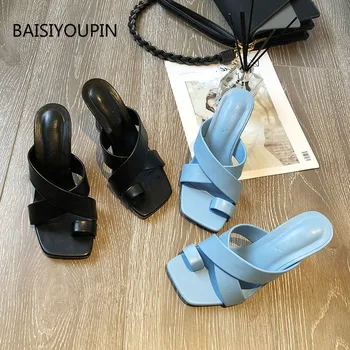 

New Sexy Super High Solid Women Pumps Slippers Fashion Summer Shoes PU Good-quality Casual Outside 9cm High Heels Female Slides