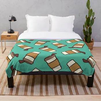 

Take it Away Coffee Pattern Blanket Wool Flannel Plush Blanket Bedspread For office Sherpa Blanket Couch Quilt Cover Travel