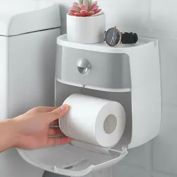 

Bathroom Tissue Box Wall Mounted Waterproof Toilet Paper Storage Rack Roll Holders Multi Function