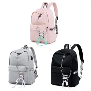 

Women Bowknot Ribbon Backpack with USB Charging Port Laptop School Bags Casual Travel Daypacks Rucksack Bookbags for Girl