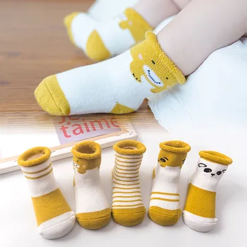 

5 Pairs Thickened Baby Socks Autumn Winter Baby Terry Socks 0-3 Years Old Middle Tube Cotton Children Socks Cartoon