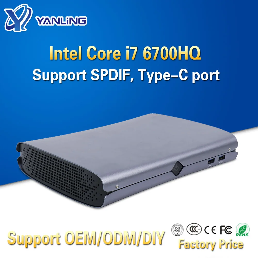 Мини компьютер Yanling Intel Nettop Core kabylake i7 6700HQ четырехъядерный настольный ПК Barebone с
